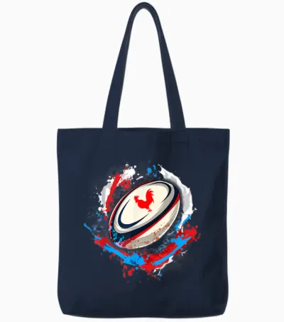Rugby Shirt Player Child Man Flag Rooster Men Women T-Shirt, Black, S Tote Bags - Navy