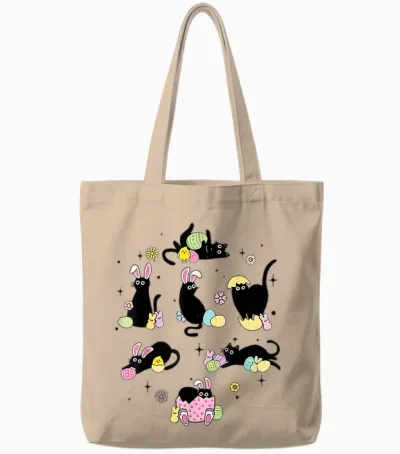 Lustiges Oster-Katzen-Ei, Schwarz Tote Bags - Natural