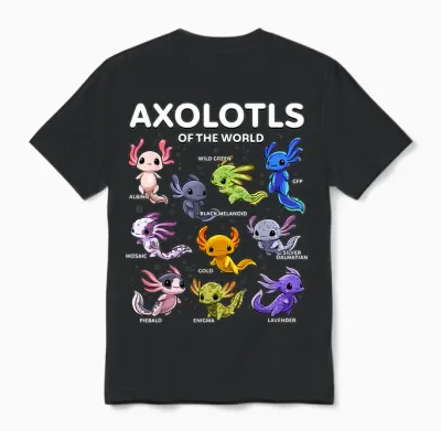 Axolotl Shirt Kawaii Axolotls of the World Axolotl Animals Unisex T-Shirt - Black