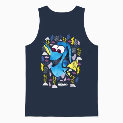 Pixar Finding Nemo Dory Just Keep Swimming T-Shirt - Unisex Erwachsene, Schwarz, Kleidergröße 36, Kurzarm Unisex Tank Top - Navy