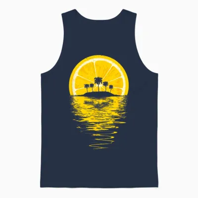 Summer Lemon - Sunset Tropical Bright, Gift, Fun, Retro Unisex Tank Top - Navy