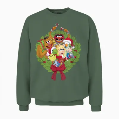 Disney the Muppets Christmas Muppet Group Wreath Unisex Sweatshirt - Military Green