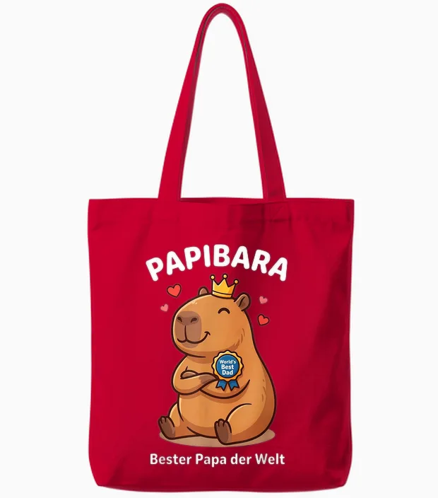 Papibara Capybara Papa Vatertag Lustiger Bester Vater Lustig Tote Bags in Red