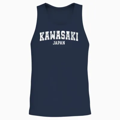 Kawasaki City Retro College Japanese Style Kawasaki T-Shirt, Black, S Unisex Tank Top - Navy