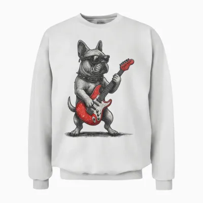 Guitare Vintage Bouledogue Français Punk Unisex Sweatshirt - White