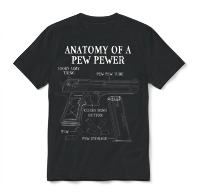 Funny Anatomy of a Pew Pewer - Ammo Gun - Gun Unisex T-Shirt - Black