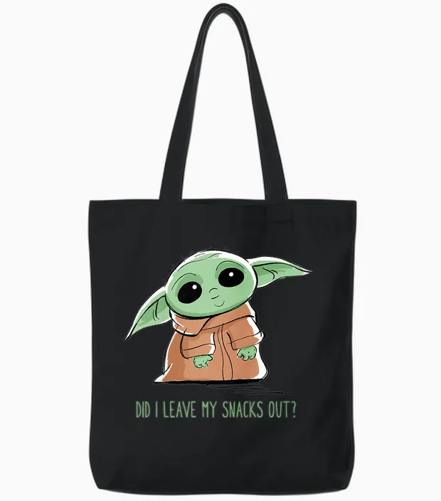 Kids the Mandalorian Grogu Snacks Meme Tote Bags in Black