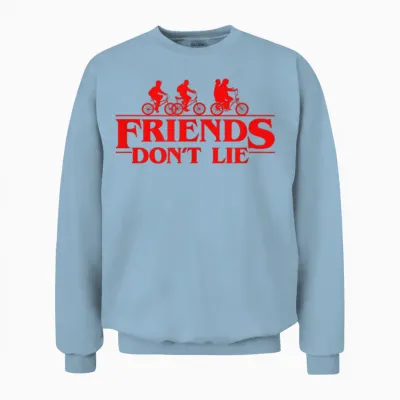 Stranger Things Group Shot Red Friends Don't Lie Unisex Sweatshirt - Light Blue