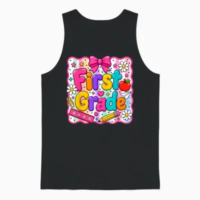 First Grade Back to School Coquette 1st Grade Teachers Girls Unisex Tank Top - Black
