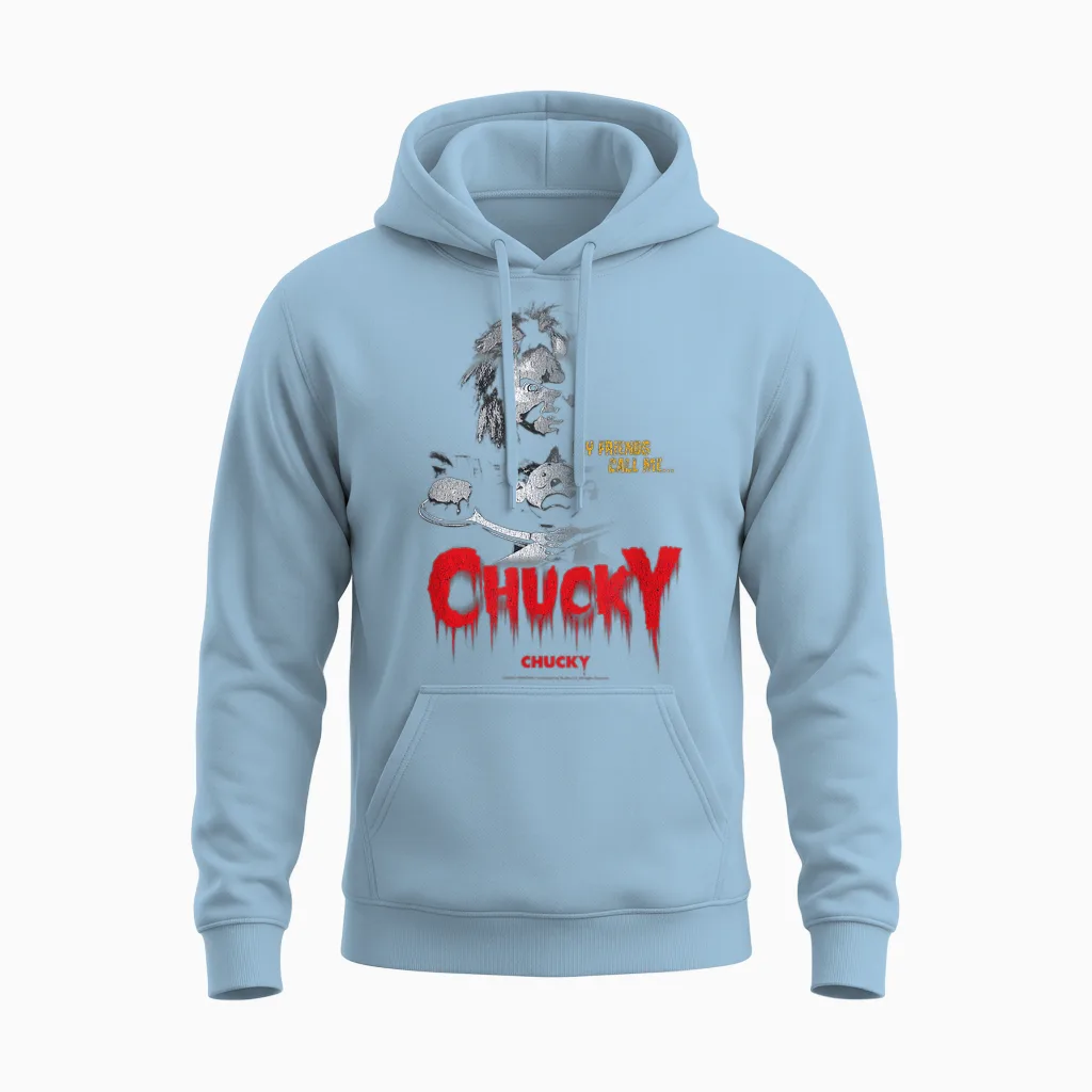 Chucky My Friends Call Me Chucky Vintage Unisex Hoodie in Light Blue