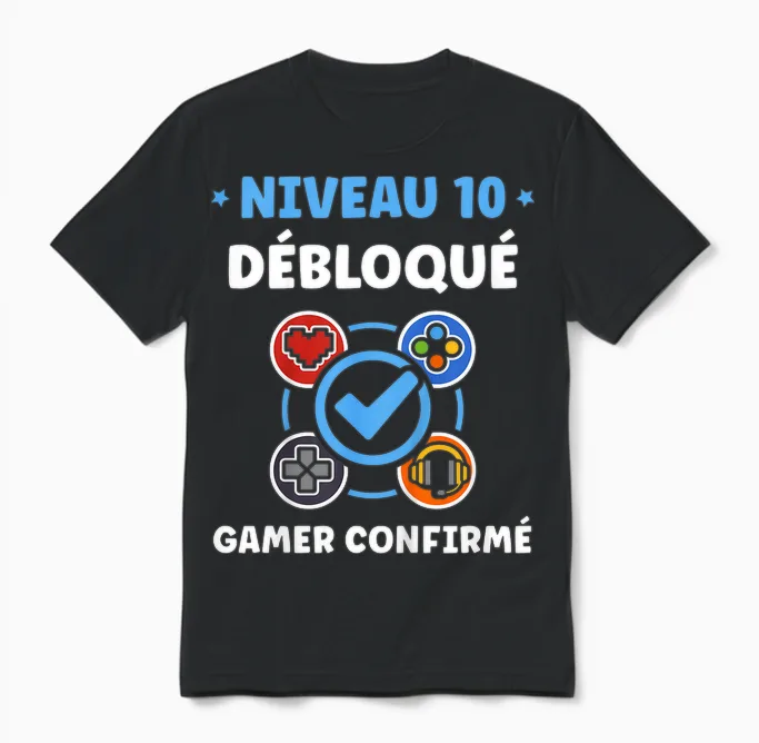 Enfant Gamer Niveau 10 Ans Geek Humour Anniversaire 10 Ans Unisex T-Shirt in Black