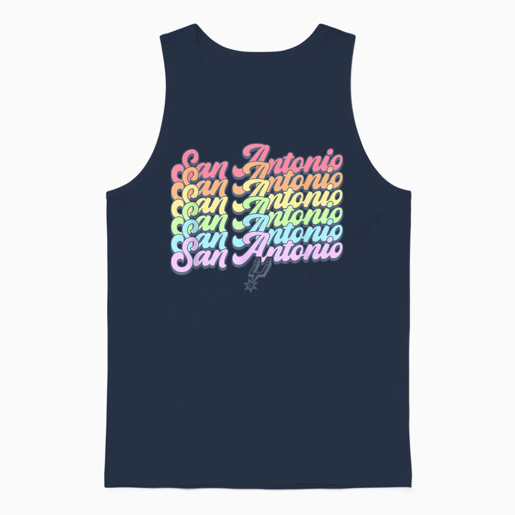 Nba San Antonio Spurs Rainbow Pride Stack Pastel Unisex Tank Top in Navy