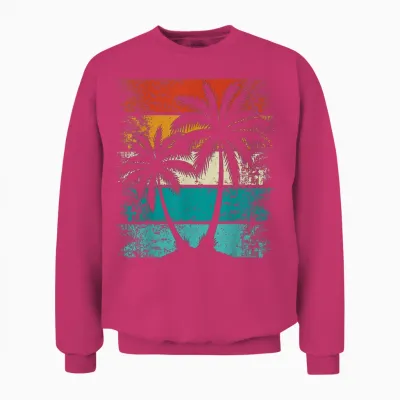 Cooler Sommerurlaub, Retro-Sonnenuntergang Palme Unisex Sweatshirt - Heliconia