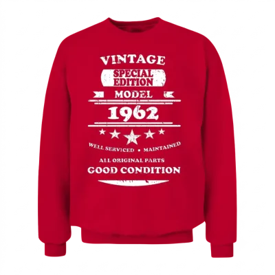 Vintage Retro White 1962 Unisex Sweatshirt - Red