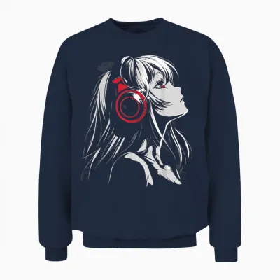 Anime Manga Pattern Helmet Illustration Anime T-Shirt, Black, S Unisex Sweatshirt - Navy