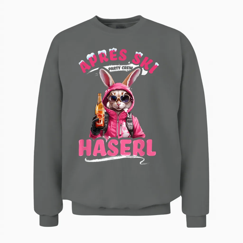 Apres Ski Haserl Rabbit Skihaserl Women's Party Crew T-Shirt, Black Unisex Sweatshirt in Graphite Heather