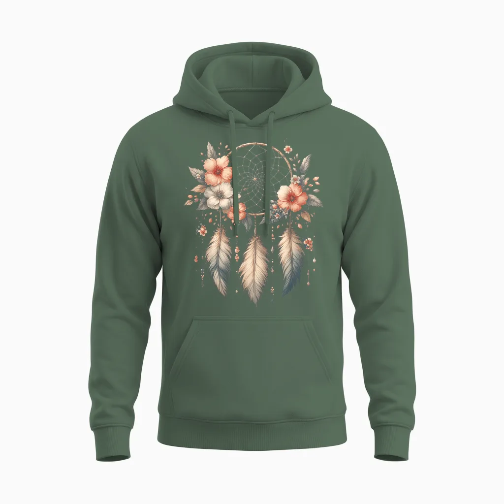 Symbole Attrape-Rêves Cool Dans Le Style Art Floral De Noël Unisex Hoodie in Military Green