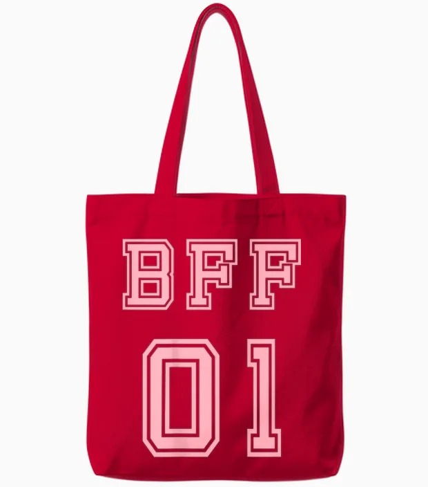 Bff 01 Bff for 2 Best Friends Matching Best Friends T-Shirt, Black, S Tote Bags in Red