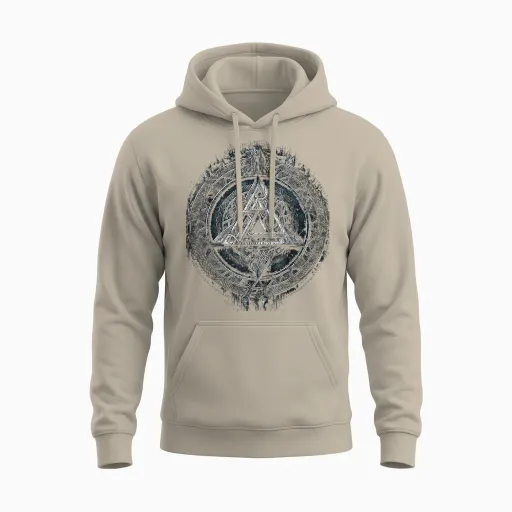 Nordische Kultur Und Nordmänner Designs Viking Nordic Runes Nordmann Mythology T-Shirt, Unisex Adult, Black, S, Short Sleeve, V-Neck, Classic Fit Unisex Hoodie - Sand
