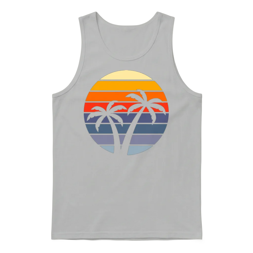 Sunset Palm Trees Retro. Summer & Beach Unisex Tank Top - Ash