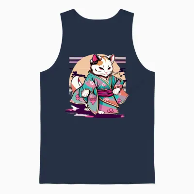 Cat Kimono Unisex Tank Top - Navy