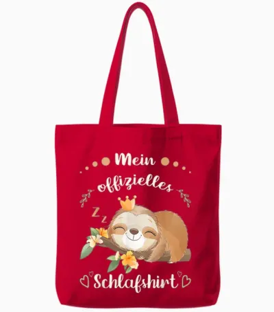 My Official Sleep Shirt Women's Sloth Pyjama Shirt T-Shirt, Black Tote Bags - Red