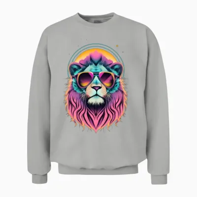 Retro Cool Lion Wearing Sunglasses - Retro Sunset Unisex Sweatshirt - Ash