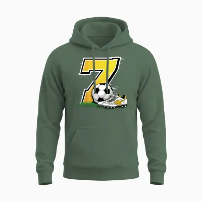 Kinder 7. Geburtstag Junge 7 Jahre Fussballer Fussball Geburtstags Unisex Hoodie - Military Green