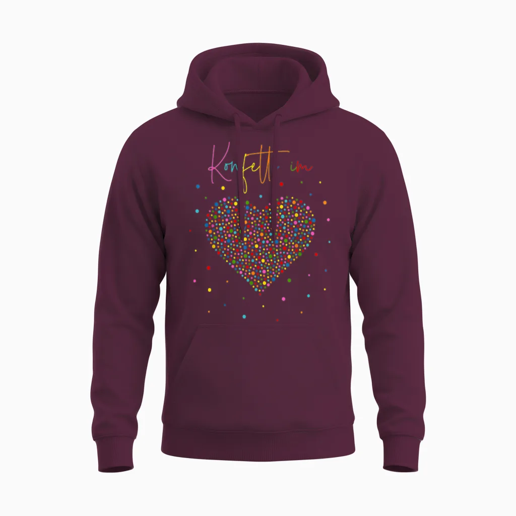 Confetti Heart Fancy Dress Costume Carnival Confetti in Heart T-Shirt, Black Unisex Hoodie in Maroon