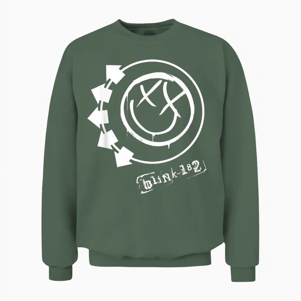 Blink 182 Smile Rock Music Band by Rock Off Unisex Sweatshirt in Military Green
