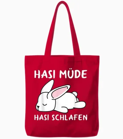Hasi Tired Hasi Sleeping Shirt Rabbit Bunny T-Shirt, Black Tote Bags - Red