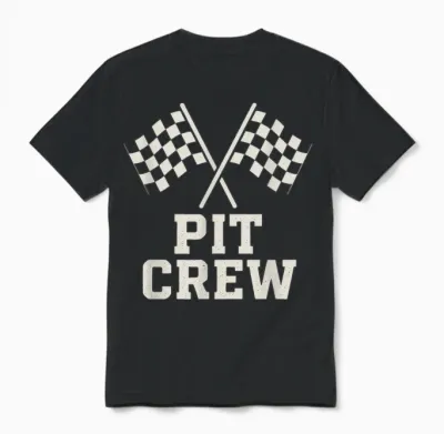 Pit Crew Flags Checkerboard Cross Retro Racing Auto Unisex T-Shirt - Black