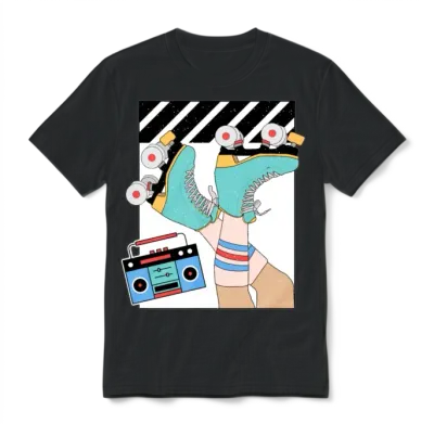 Retro Vintage Roller Skate Unisex T-Shirt - Black