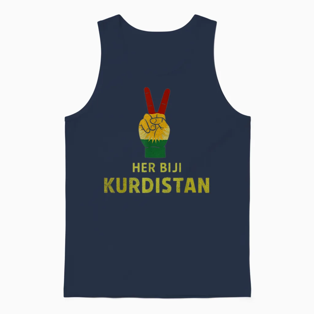 Her Biji Kurdistan Victory Sign Kurdish Unisex Tank Top in Navy