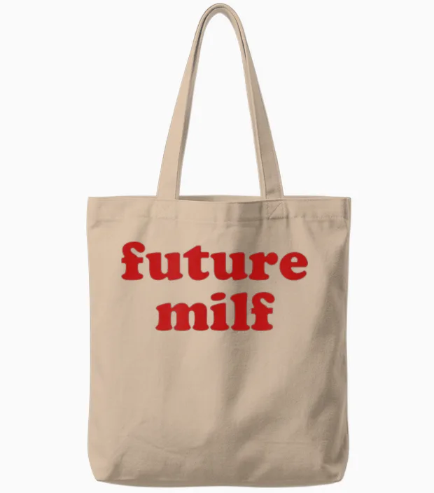 Future Milf Shirt Y2k Aesthetic T-Shirt, White, S Tote Bags in Natural