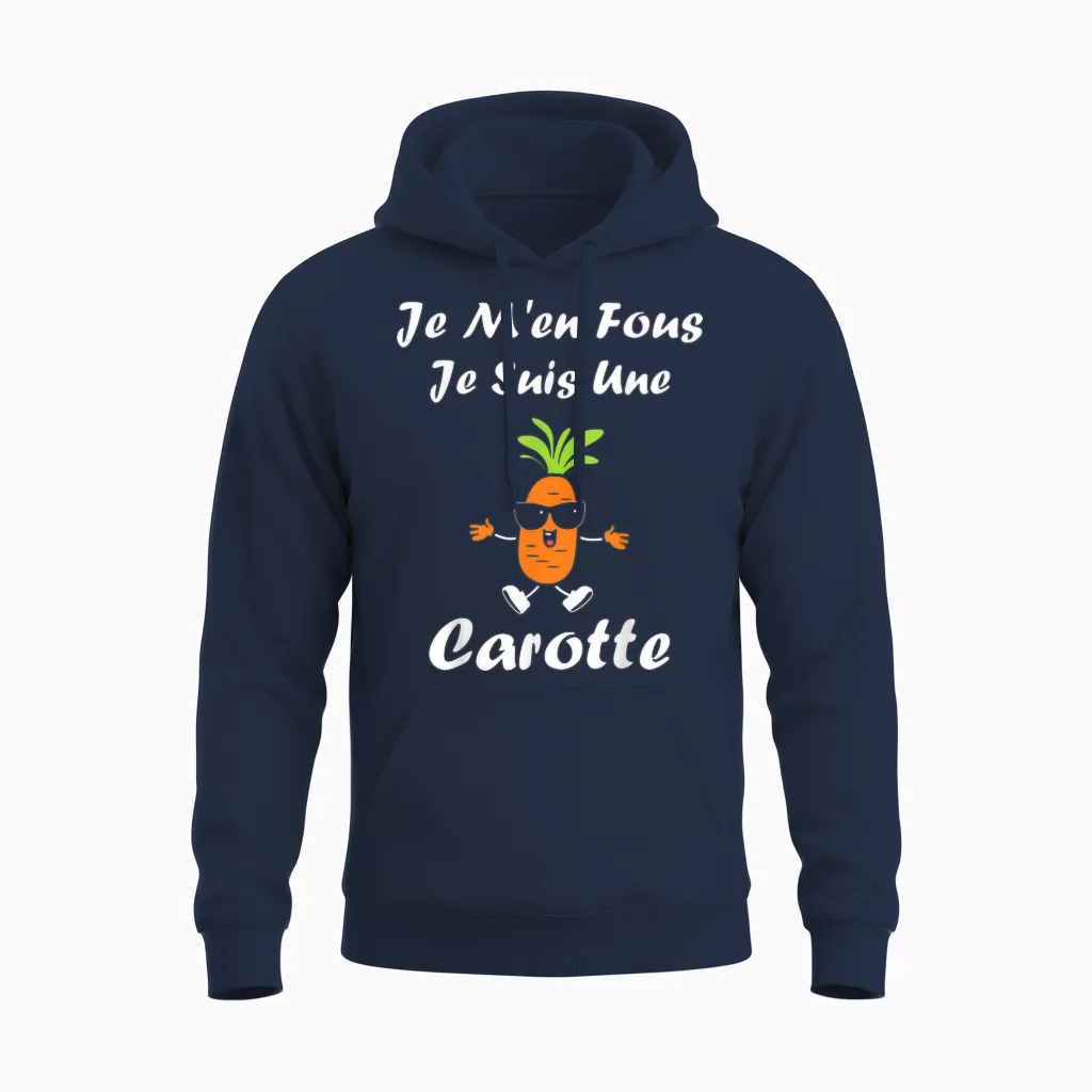 Funny Carrots Funny Je M'en Fous Je Suis Une Carrot T-Shirt, Black, S Unisex Hoodie in Navy