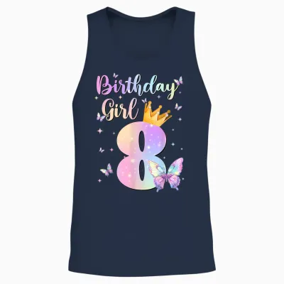 Birthday Girl 8 Year Old Butterfly Theme Party 8th Bday Unisex Tank Top - Navy