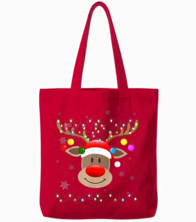 Red Nose Reindeer Snowflakes Chirstmas Lights Tote Bags - Red