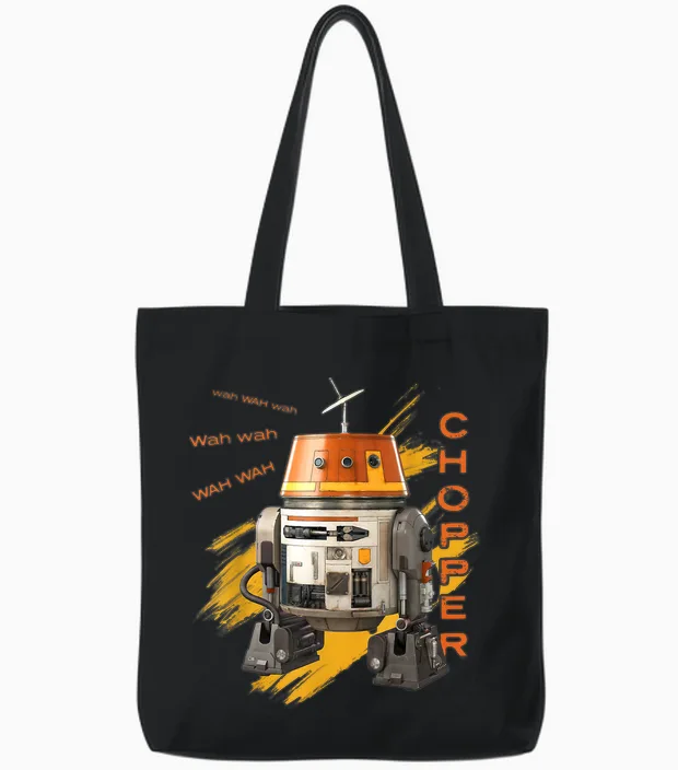 Star Wars Ahsoka Rebels Chopper Droid Speak Wah Wah Wah Tote Bags in Black