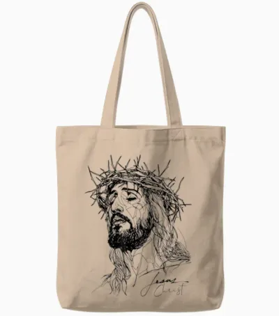 Visit the Aesthetic God Apparel - Jesus Dornenkrone - Jesus-Linienzeichnung Kunstwerk T-Shirt (weiß, S) Tote Bags - Natural