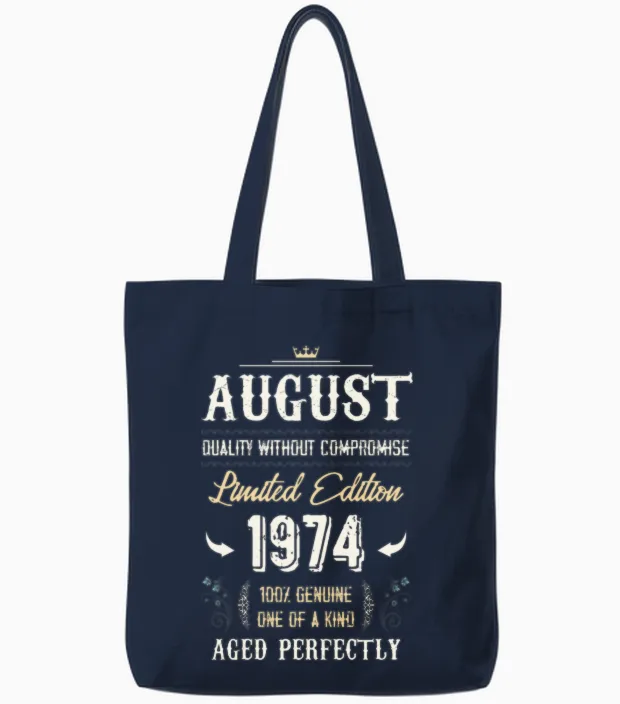 August 1974 Vintage Birthday Present Tote Bags in Navy