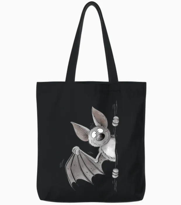 Funny Bat Flight Fox Animal Motif for Animal Lovers Fun T-Shirt, Black Tote Bags in Black
