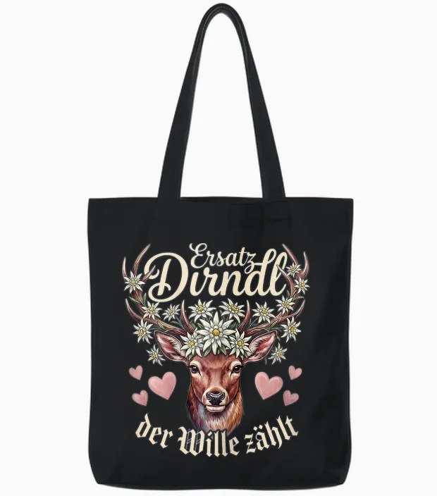 Hirsch T-Shirt Damen Trachtenshirt Dirndl Shirt Trachten Tote Bags in Black