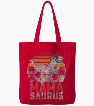 Mamasaurus T Rex Dinosaur Mama Saurus Family Matching Women Tote Bags - Red