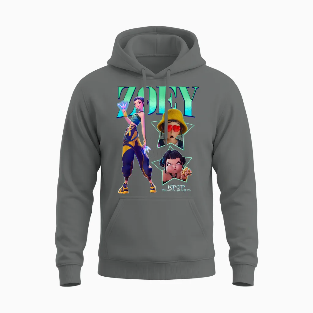 Kpop Demon Hunters Halloween Zoey Showcase Y2k Style Unisex Hoodie in Graphite Heather