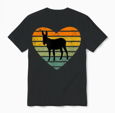Ich Liebe Esel Retro Herz Silhouette Bauernhof Maultier Unisex T-Shirt - Black