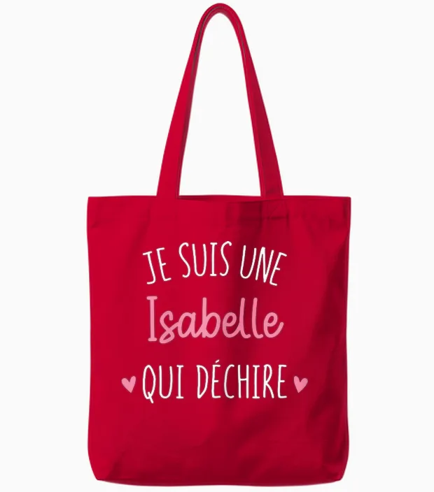 Personalised Women's Gift Name Isabelle Qui Déchire T-Shirt, Black, Female X-Small Tote Bags in Red