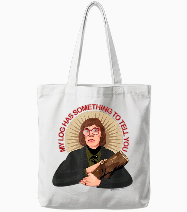 Twin Peaks Log Lady T-Shirt, Gray Tote Bags in White