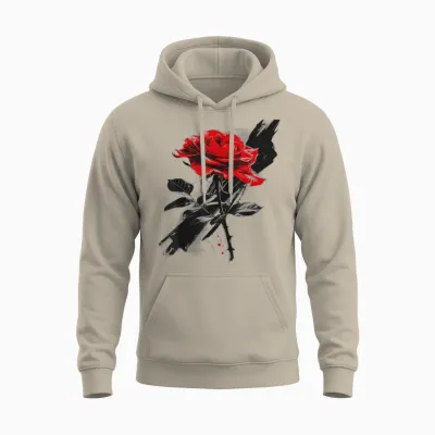 Rose Drawing Flower Lovers Artwork Graphic Motif Rose T-Shirt, White Unisex Hoodie - Sand
