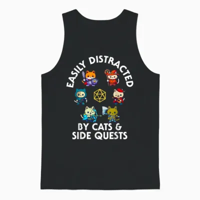 Rpg Gamer Cats Side Quest Funny Nerd Adhd Cat Men Women Unisex Tank Top - Black